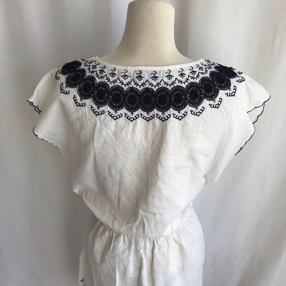 J.Crew Navy Embroidered Scalloped hem Dress Size 0 - Picture 9 of 13